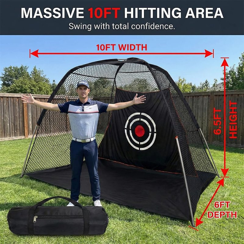 Andgoal Large Golf Hitting Net for Backyard: 10ft Wide Cage with Noise-Reducing Velvet Target - Heavy Duty 420D Oxford Garage Indoor Swing Training Aids