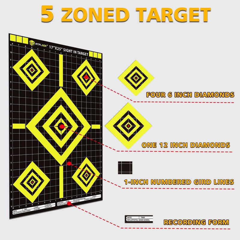 Atflbox Sight in Shooting Range Paper Target, 17X25 Inch High Visibility Target Paper for Indoor and Outdoor Shooting Practice, Suitable for Handgun, Pistol, Rifle, Airgun, Pellet BB Gun (50 Pack)