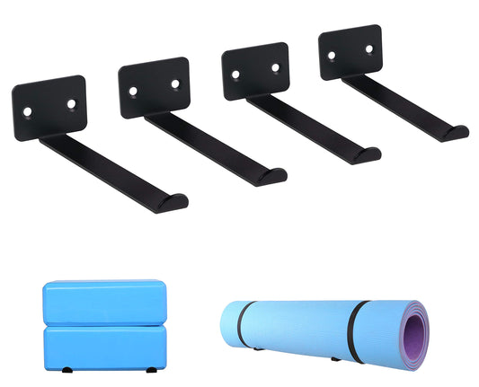 Yoga Mat Storage Rack Wall Mounted Wall Holder，4 Pcs 2 Set Multi Purpose Exercise Mat Wall Hanger Wall Hooks for Storing Yoga Mats，Yoga Blocks, Foam Roller,Exercise Mat