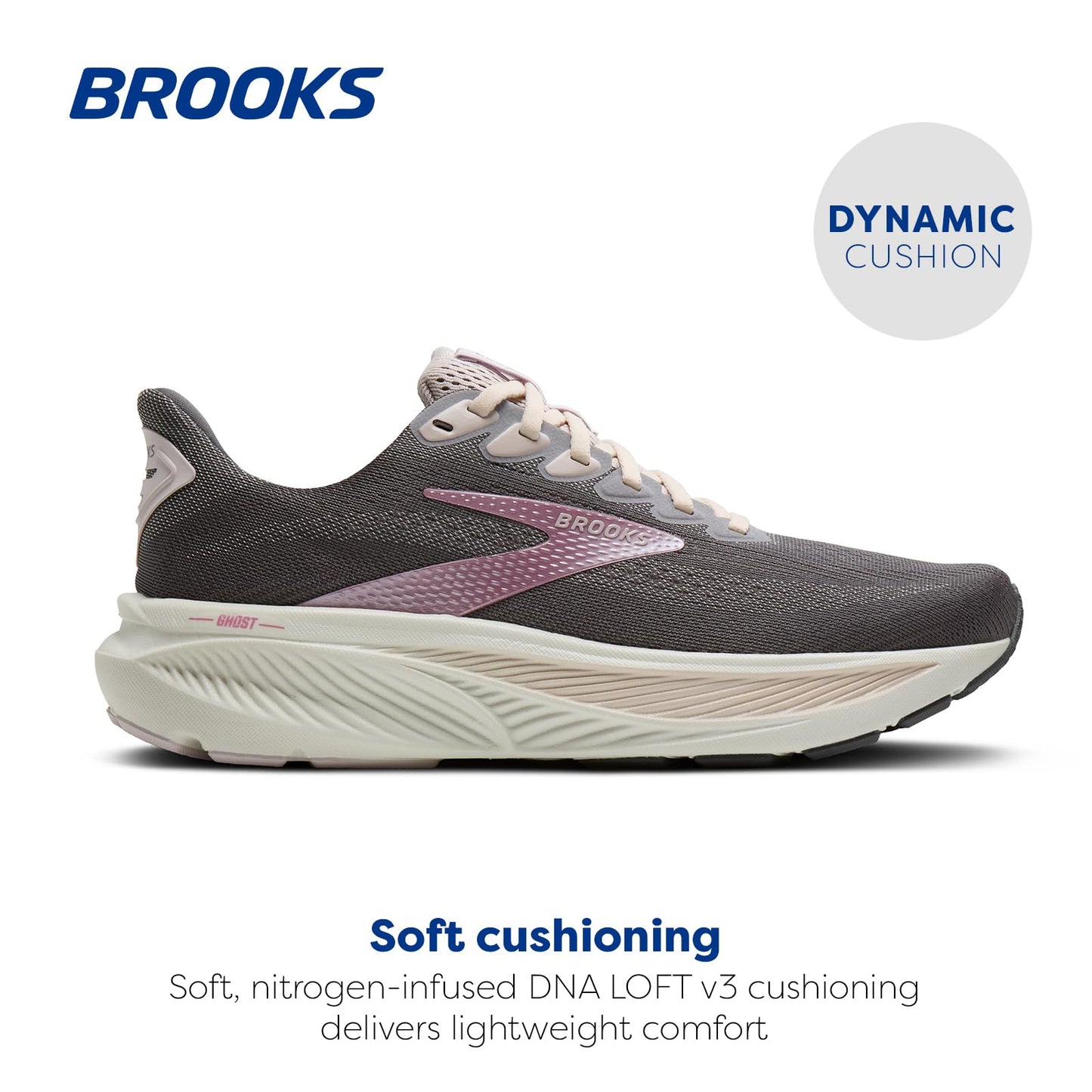 Brooks Women’s Ghost 17 Neutral Running Shoe - Poppy Seed/Pink/Bluewash - 7.5 Medium