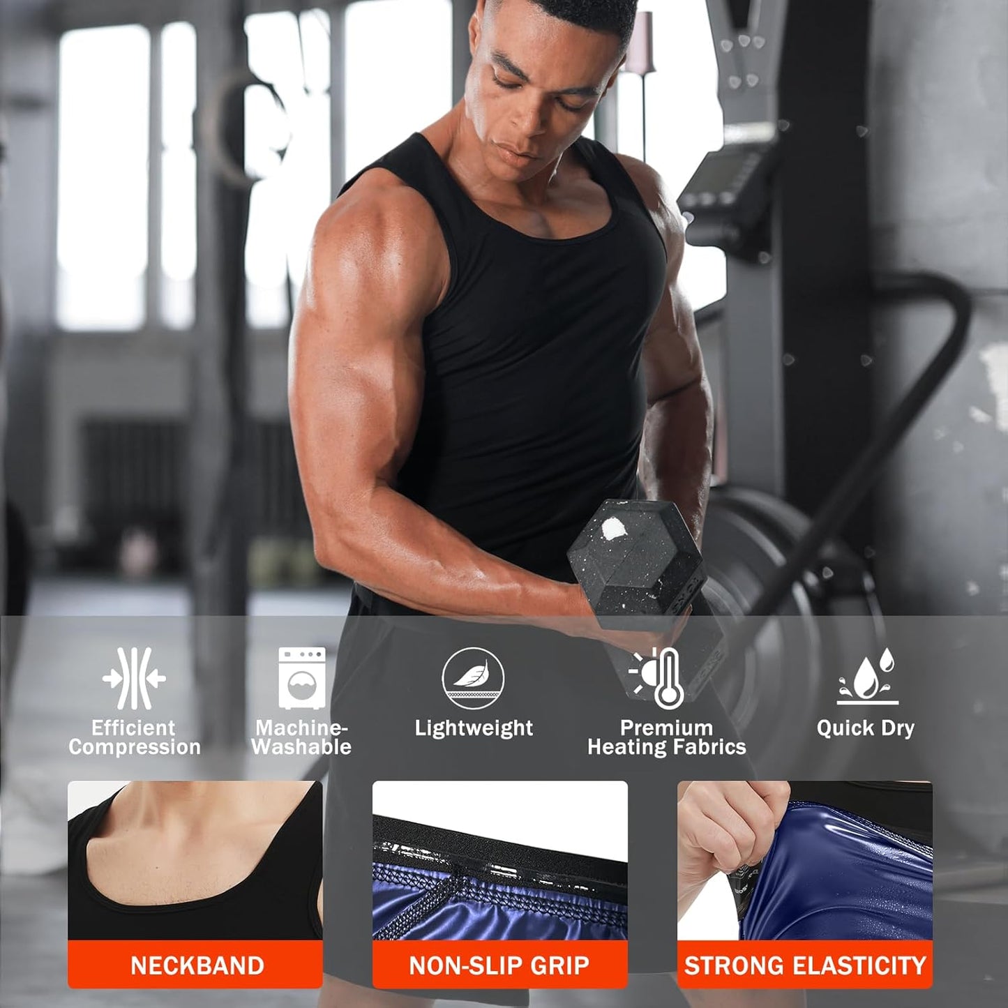 Men's Sweat Vest | Workout Waist Trainer Sauna Suit for Heat Trapping & Compression - Slimming Gym Tank Top