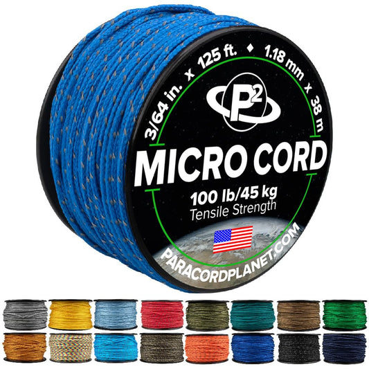 Paracord Planet Micro Paracord – Thin Braided Cord for Crafting, Fishing, and DIY Projects in 125 ft Spools – Reflective Royal Blue