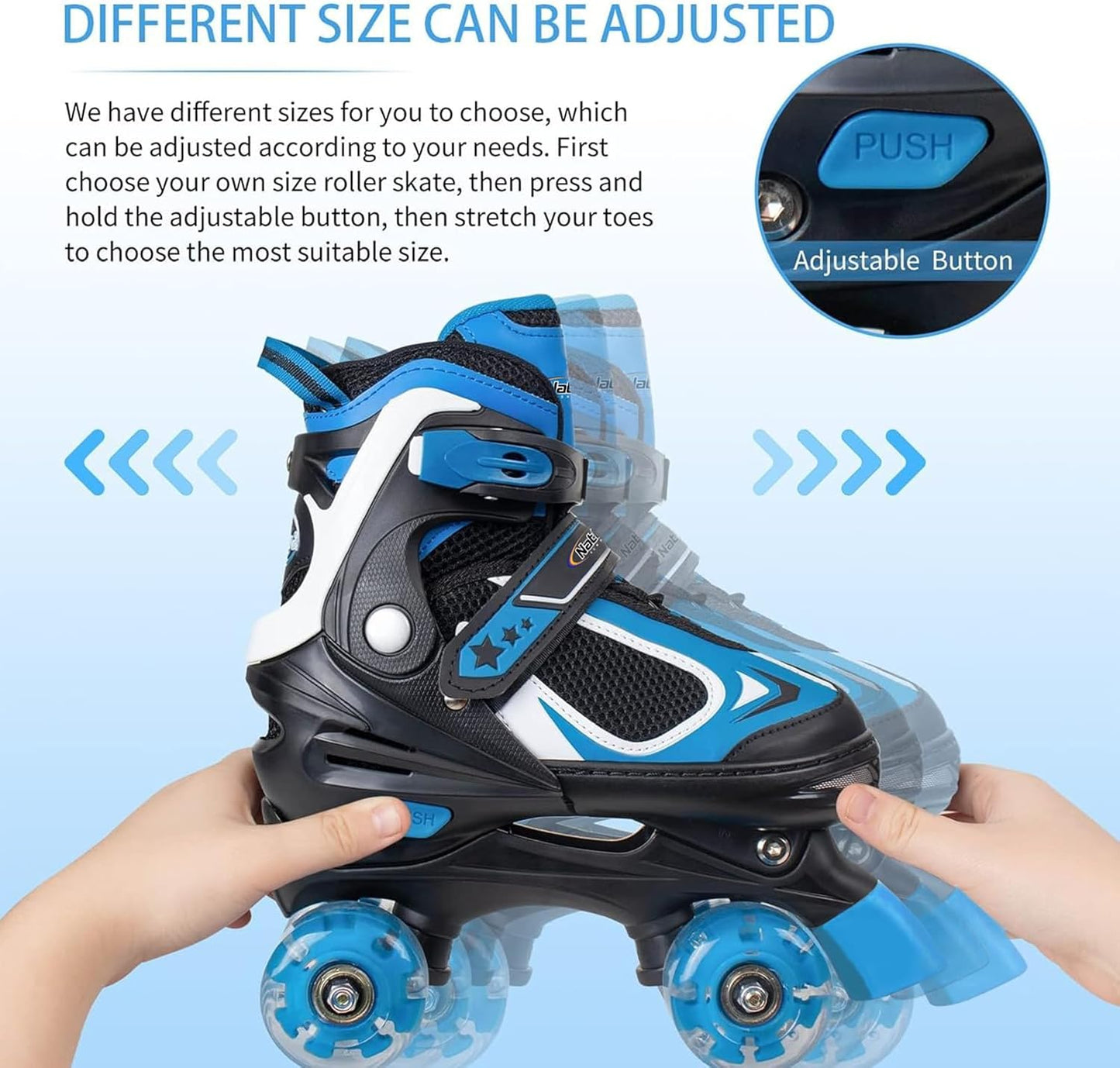 Kids Roller Skates - Adjustable Quad Skates with Light-Up Wheels | 4 Sizes for Boys & Girls