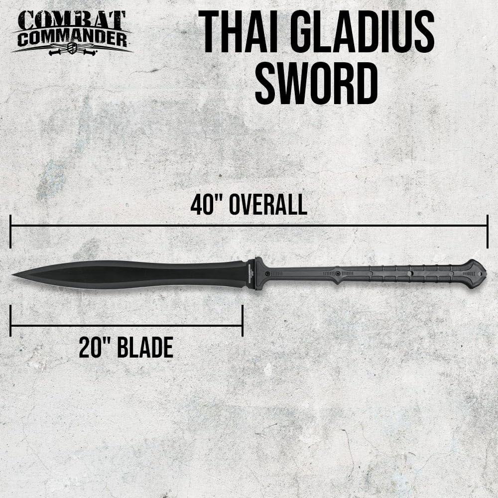 Combat Commander Thai Gladius Sword and Scabbard with Shoulder Harness-1065 Carbon Steel Blade, Penetrating Point, Hard-Coat Finish, Nylon Fiber Handle-Designed for Today's Warrior-Length 40"