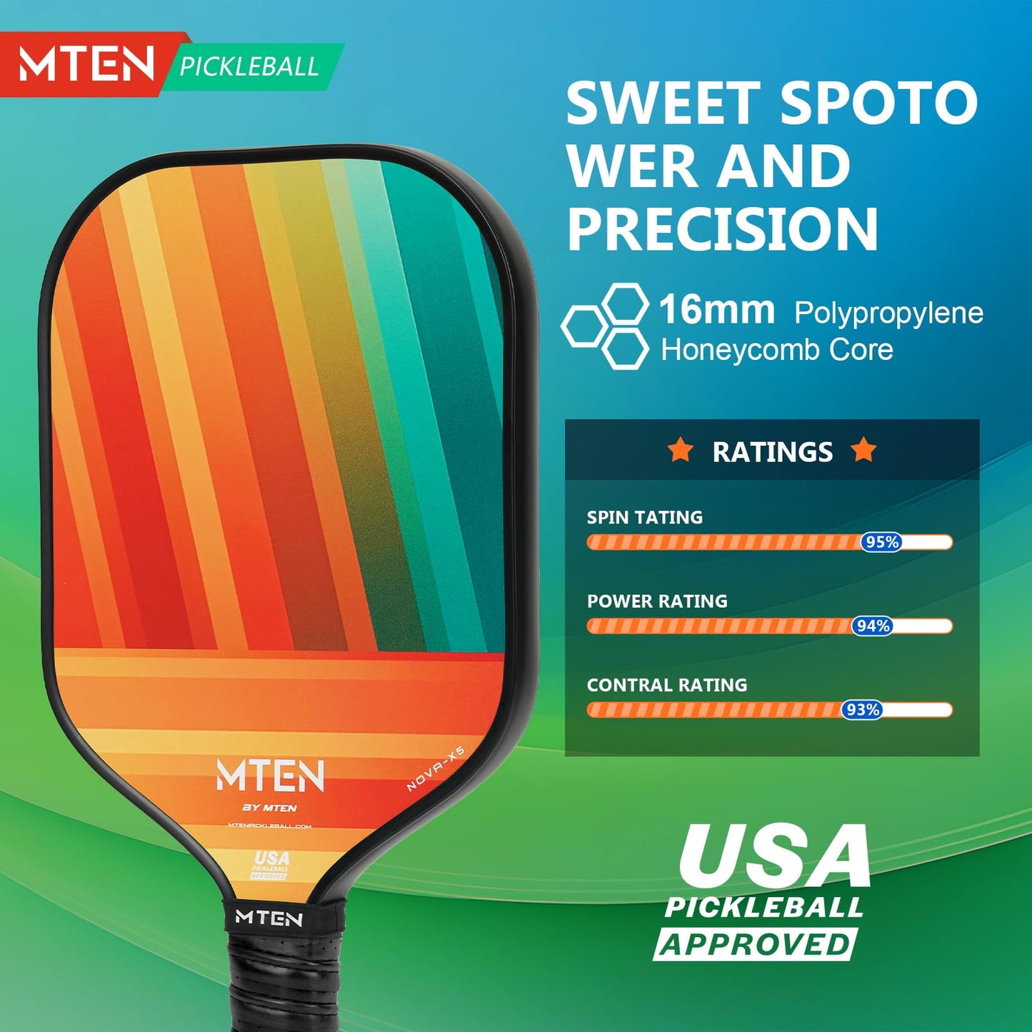 Pickleball Paddles, Carbon Fiber Pickleball Paddle, Corfortable Grip, USAPA Approved, Pickleball Smooth Surface Paddles, 16mm Paddle for Beginners
