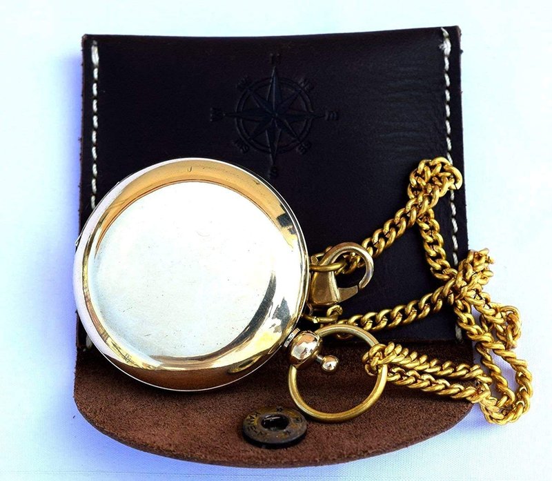 VERTERIS Nautical Vintage Compass Solid Brass Compass in a Black Leather Case