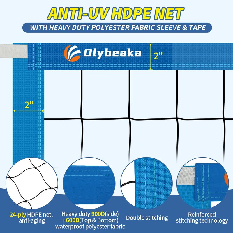 Olybeaka Pool Volleyball Net Only, Reinforced Anti-UV Replacement Pool Volleyball Net with Scoring Clamps, 15 ft Net - Easy Set Up and Long Lasting (Sky Blue)