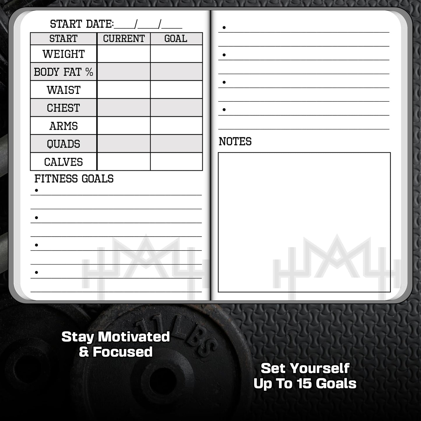 A6 Pocket Fitness Journal & Workout Log Book for Men & Women – Track 93 Workouts, Set 15 Goals & Log 24 Personal Records – Sweatproof Gym Diary & Exercise Planner – Black