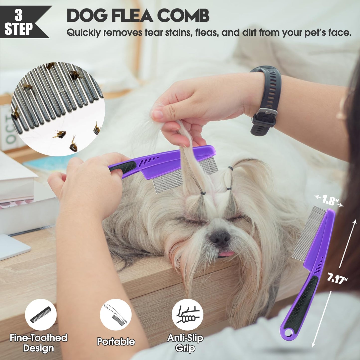Bonteck Dog Slicker Brush for Dogs Grooming Kit 5PCS | Large Dog Brush for Goldendoodles Poodles Doodles | Long Pin Haired Brush | Poodle Brushes and Comb (Purple)