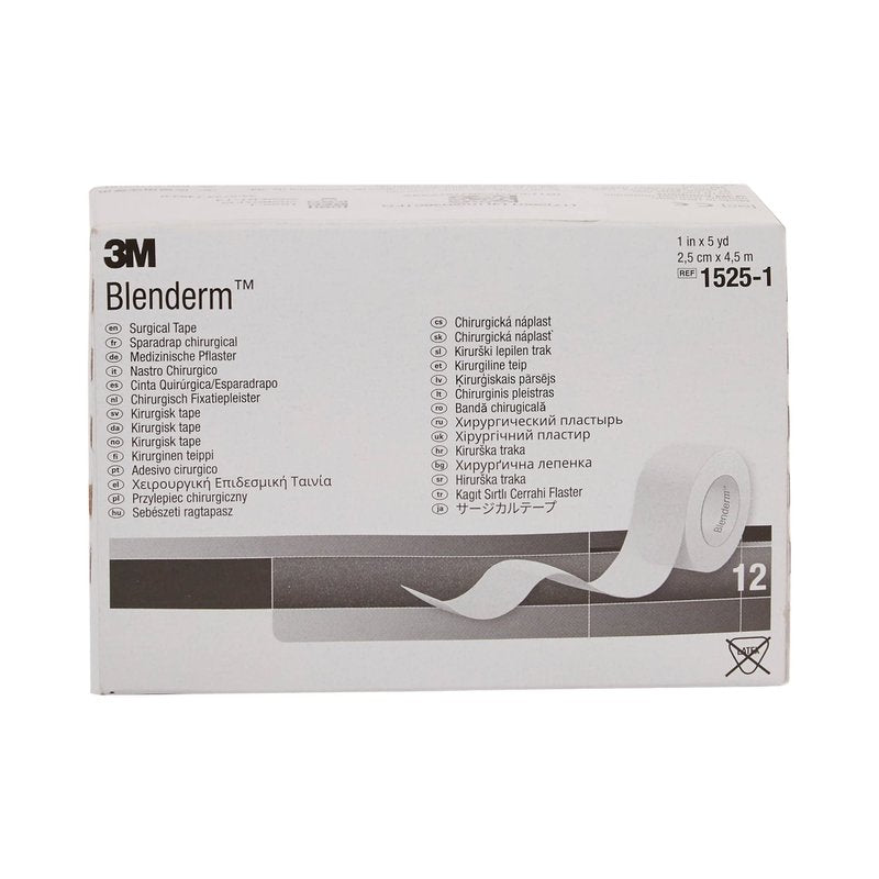 3M Blenderm Transparent, Hypoallergenic, Waterproof Plastic Medical Tape, 1" x 5 Yards, 12 Rolls, 1 Pack