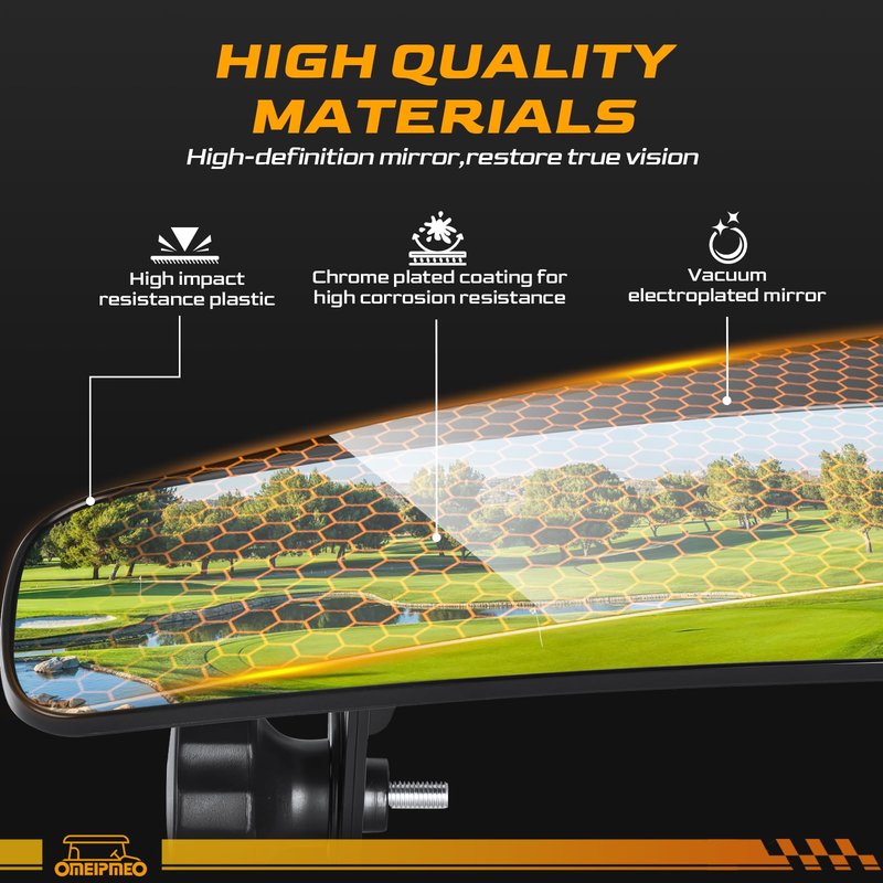 Golf Cart Rear View Mirror, Universal Adjustable Golf Cart Panoramic Mirror Fits Club Car EZGO YAMAHA and Others Cart, 16.5" Golf Carts Mirrors with 270° Rotatable Full Rearview, Eliminate Blind Spots