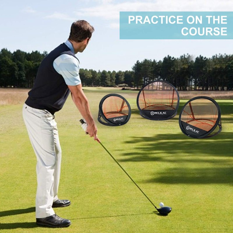 RELILAC Pop Up Golf Chipping Practice Net Set - Indoor/Outdoor Golfing Target Accessories for Golf Practice - Improve Your Short Game - Gifts for Men, Dad, Mom, Husband, Women, Kid, Golfers