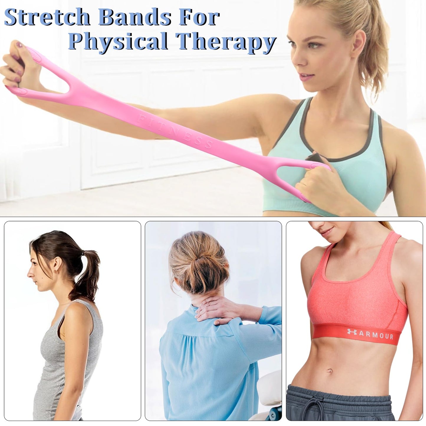 Dexspoeny 3Pcs Fitness Resistance Bands Set for Women, Arm Workout Bands Home Gym Equipment, Exercise Bands for Physical Therapy, Pilates Exercise Stretch Bands,Elastic Band for Back Hips Leg Shoulder