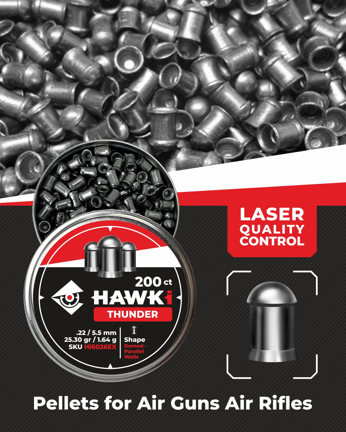 Hawki Airgun Pellets - .22/5.5 mm Caliber (13.7 gr / 0.89 g) 250 ct Hi5013EX Domed Pellets