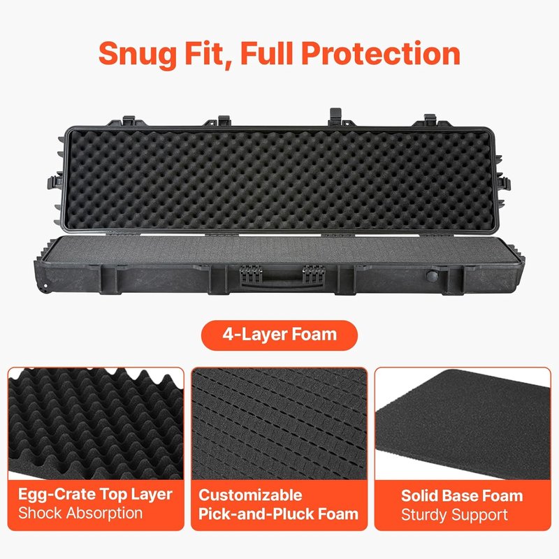 VEVOR Hard Rifle Case - 50 Inch Lockable Storage with Waterproof Foams | Durable Black Design