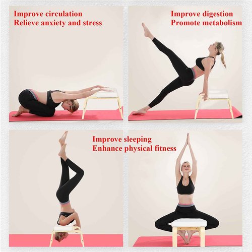 C-CHAIN Balanced Yoga Headstand Bench - Ideal for Workout, Fitness and Gym, for Both Beginner and Experience Yogis - Wood and PU Pads - Relieve Fatigue and Build Up Body (White)