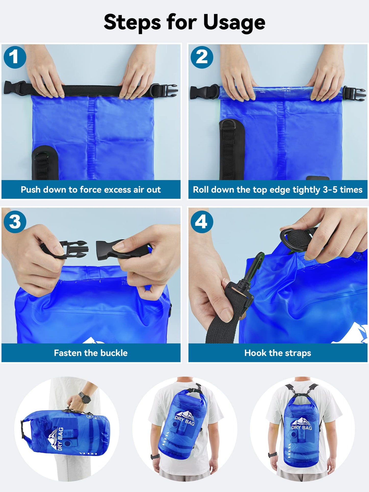 HEETA Dry Bag Waterproof for Women Men, Roll Top Lightweight Dry Storage Bag Backpack with Phone Case for Travel Swimming Boating Kayaking Paddle Board Camping Beach Accessories (Navy Blue, 20L)