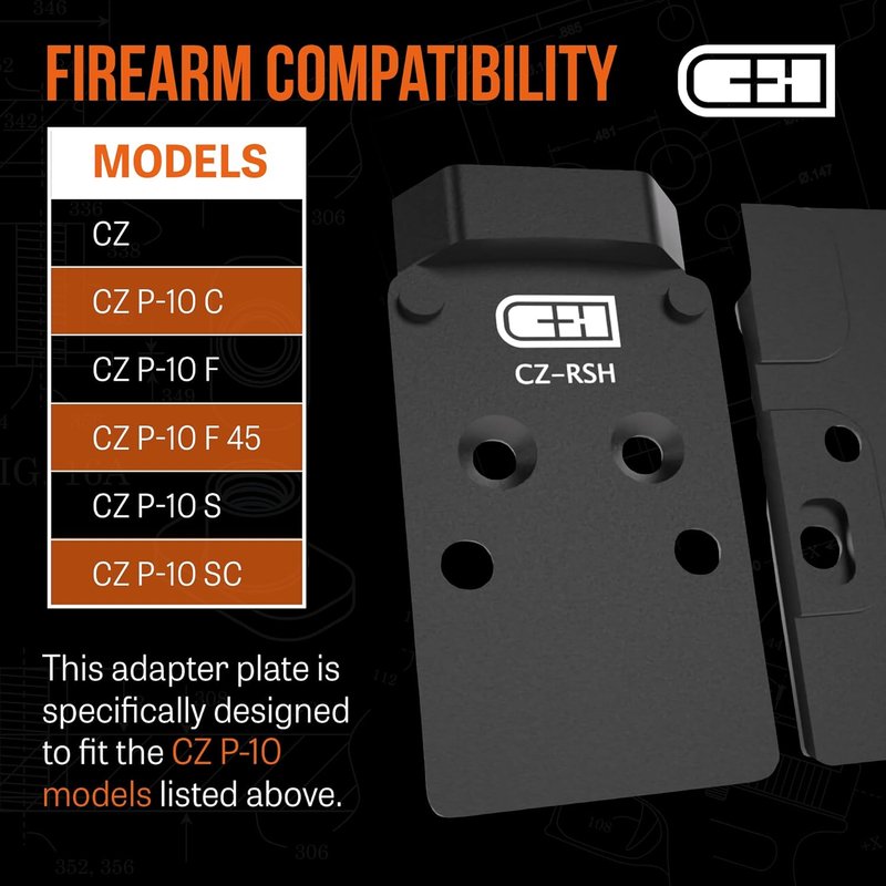 C+H Precision Red Dot Mounting Plate for CZ P-10 - Fits Holosun 407C, 507C, Trijicon RMR | Made in USA
