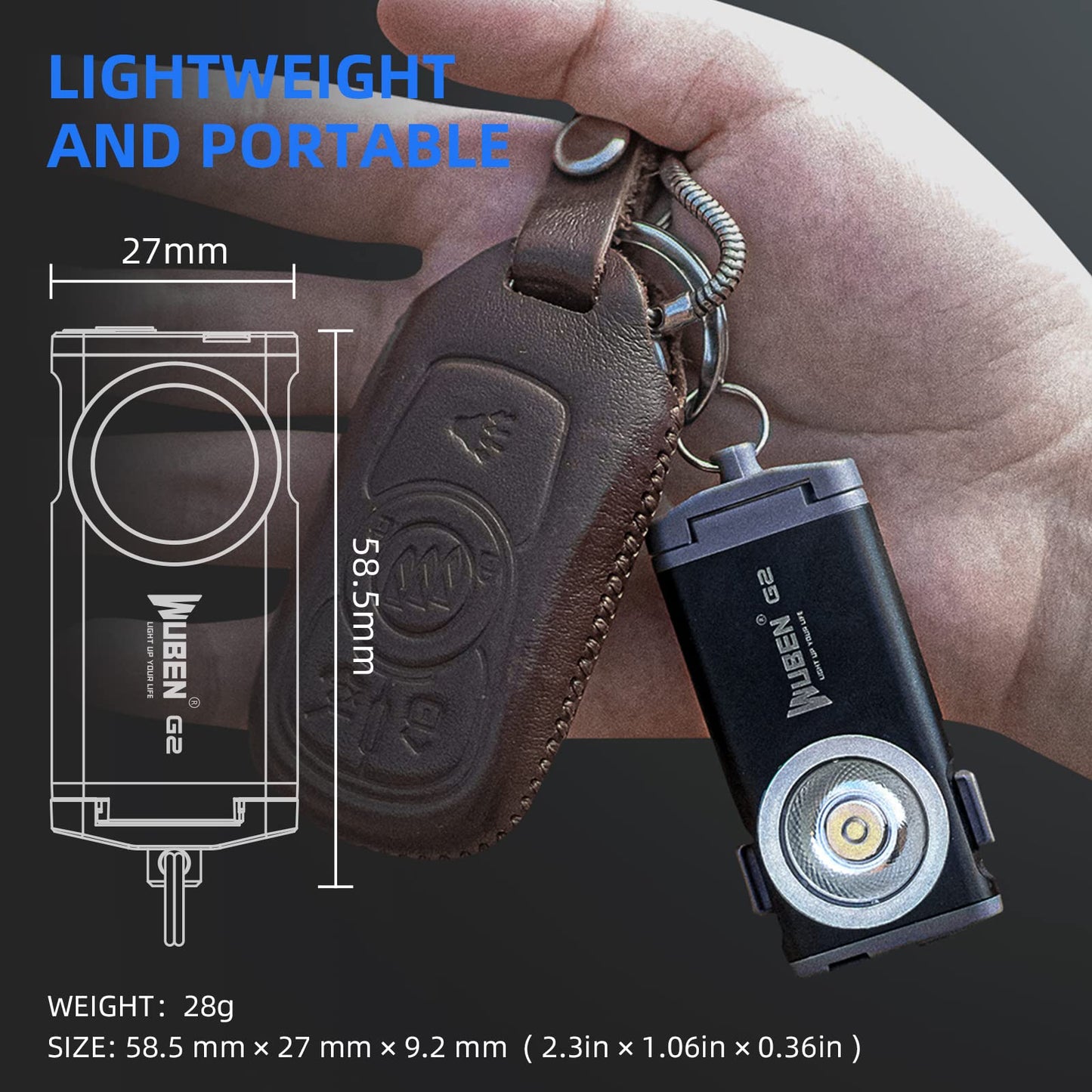 WUBEN G2 Keychain Flashlight, 500 Lumens Rechargeable Pocket Flashlight High Lumens, 5 Modes Small Led Compact Flashlight, Keychain EDC Mini Flash Lights Magnetic Hat Clip for Travel, Camping