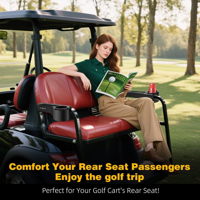 Roykaw Golf Cart Armrest with Cup Holder,No Drilling Rear Seat Arm Rest, Universal Compatible with EZGO Club Car Yamaha Square Frame Model, with Cup Holder & Phone Holder,Black