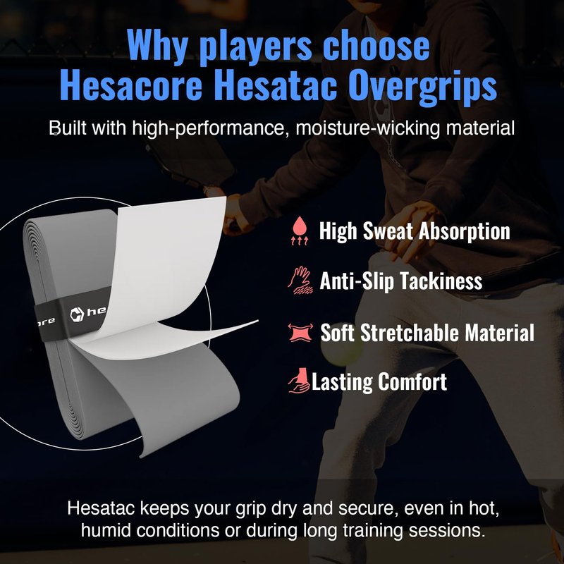 Hesacore Hesatac Overgrip Tape – 12 Pack – Yellow – for Pickleball, Padel & Tennis – Sweat Absorbing, Soft, Anti-Slip, Stretchable Overgrip