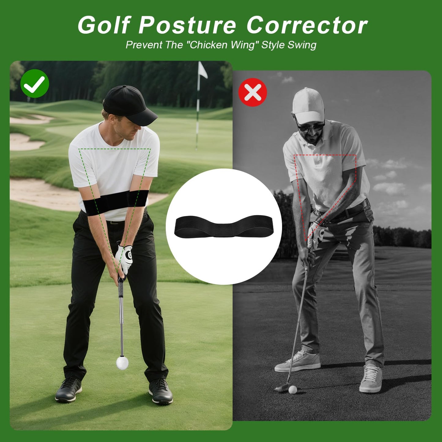 Gruyxen Retractable Golf Swing Trainer with Click Sound & Posture Correction Arm Band, Golf Grip Trainer for Right-Handed, Indoor & Outdoor Training Aid for Beginners to Pros