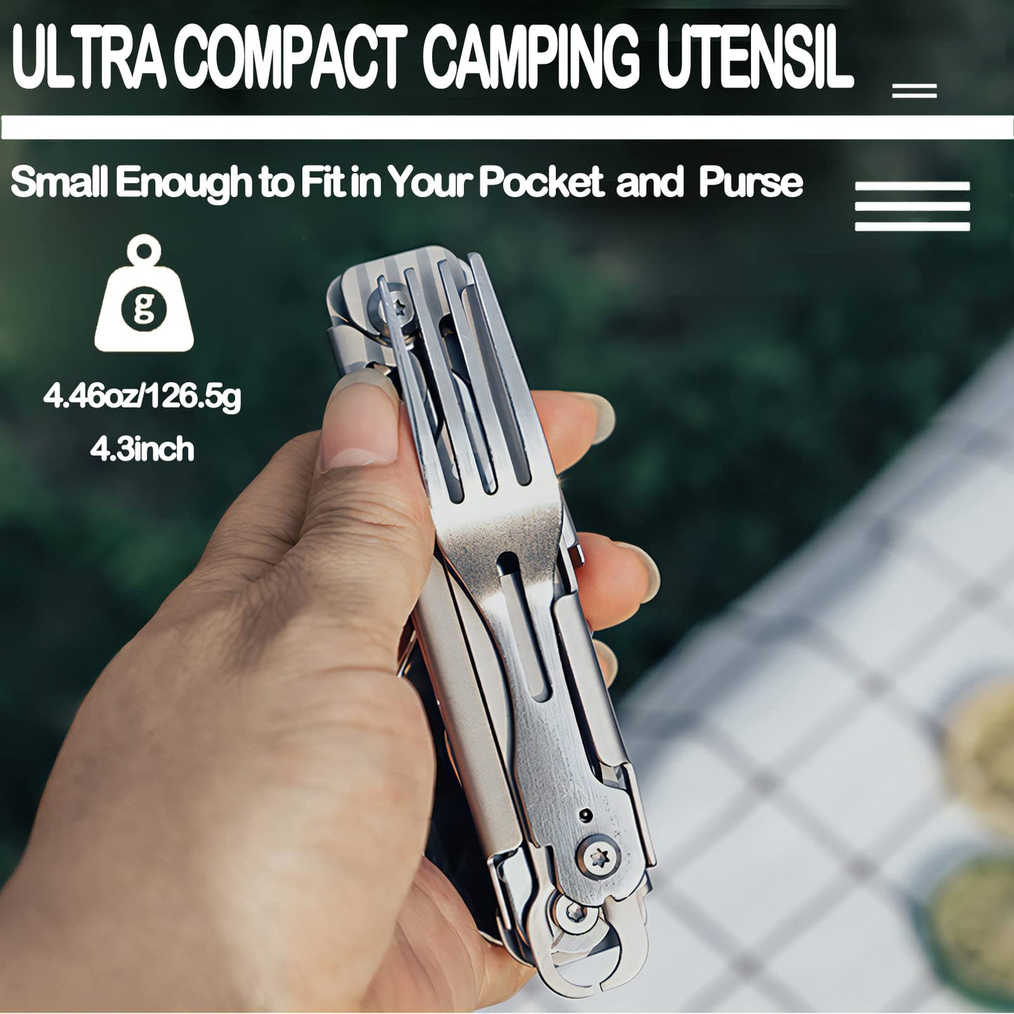 Wemomo Camping Utensils, 5 in 1 Detachable Cutlery Folding Knife, Stainless Steel Spoon, Fork, Cork Screw & Can Opener Combo Set, Compact Camping Tools for Hiking, Travel, Backpacking