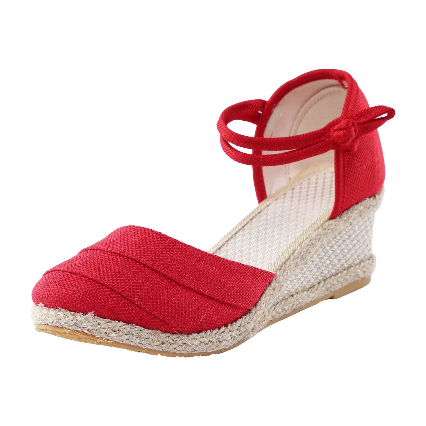 Shengsospp Women's Classic Espadrille Wedge Sandal Buckle Ankle Strap Espadrilles Wedge Casual Sandal Fashion Braided Breathable 01_Red, 7.5