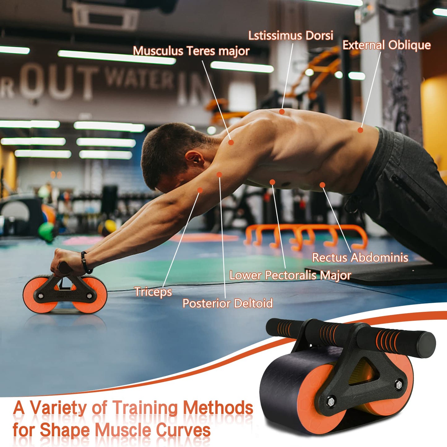 Kilolemo Automatic Rebound Abdominal Wheel, Double Round Ab Roller Wheel Exercise Equipment with Automatic Rebound Resistance Spring, Advanced Core Abdominal Strength Training Rebound Wheel