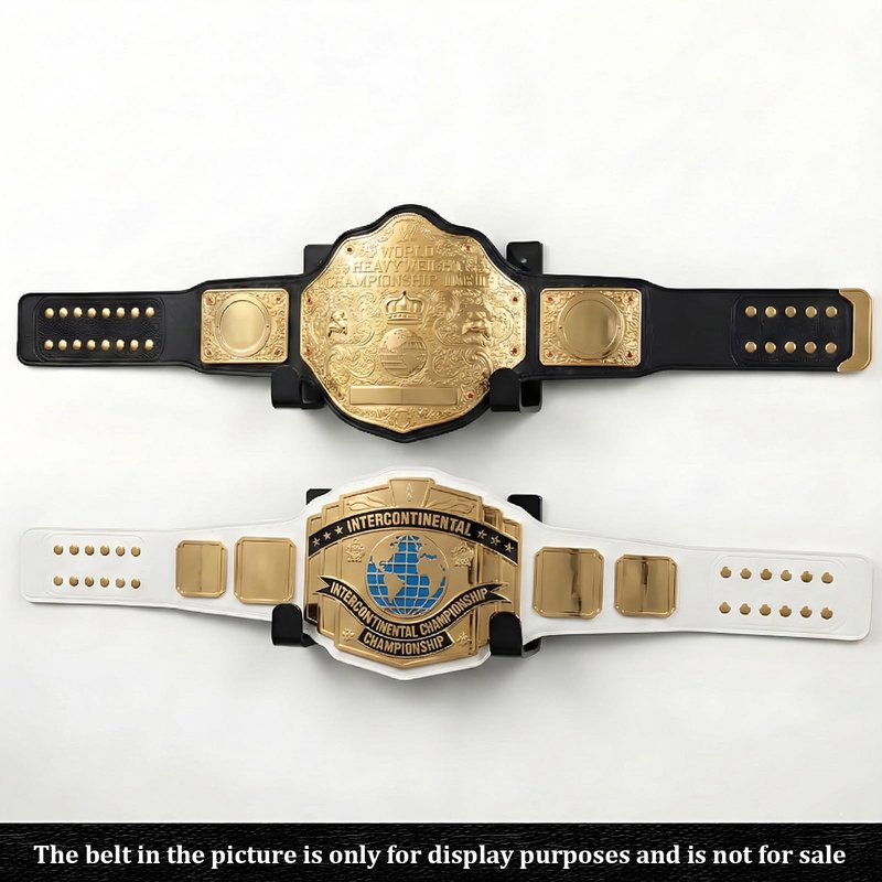 2PCS Championship Belt Wall Mount, 5mm Thick Black Acrylic Display Holder, Heavy Duty Hanger Rack for Pro Wrestling, MMA, Boxing Replica Championship Belts, Horizontal Floating Hanging Kit with Screws