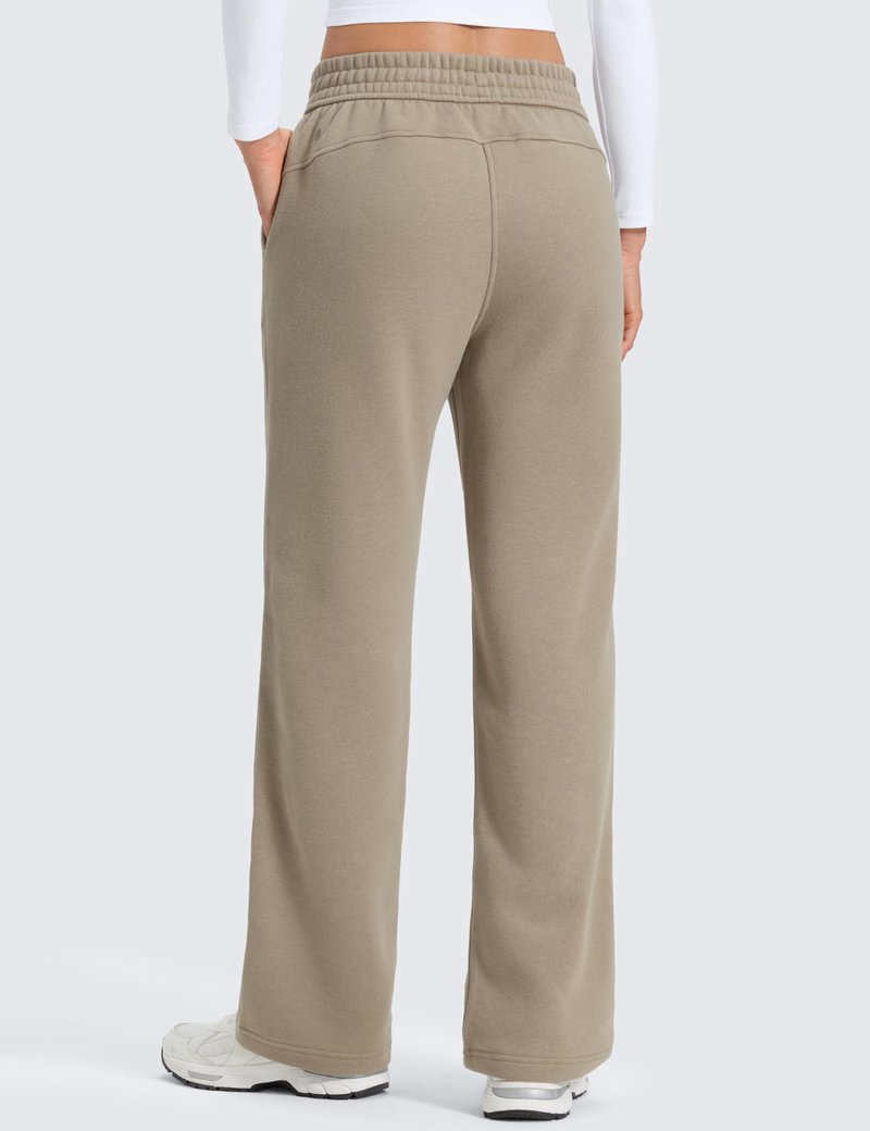 CRZ YOGA Cotton Fleece Lined Sweatpants Women 30" - Straight Leg Casual Lounge Pants with Pockets Winter Warm Oak Small