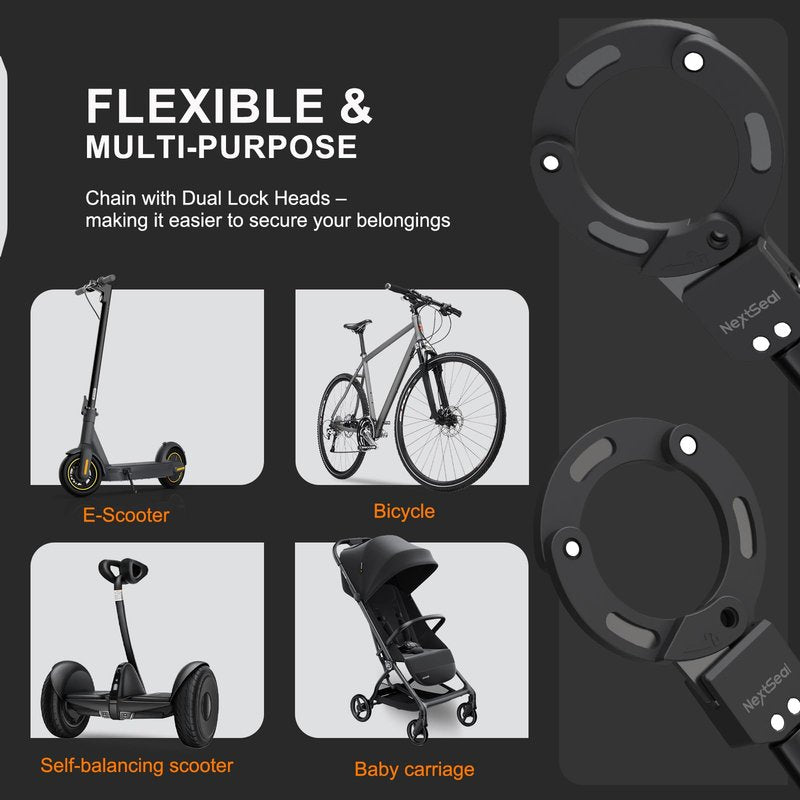 NextSeal Electric Scooter Lock, High Security Scooter Lock, Keyless Locking, 35.5inch Anti Theft Bike Chain Locks with Key, Bicycle Accessories for Scooters, Bike, Fence