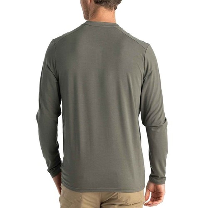 Free Fly Flex Long Sleeve Henley - Bamboo Viscose with UPF 50+ Sun Protection, Soft Stretch Sun Shirts for Men’s Fly Fishing - Fatigue, X-Large