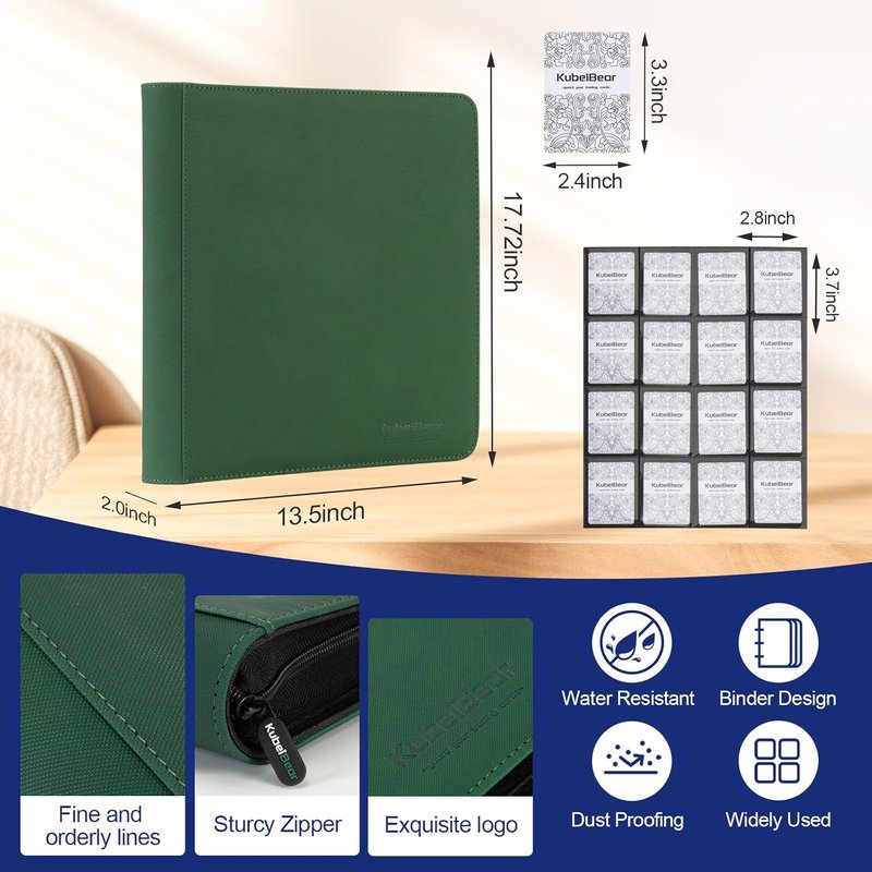 Card Binder - 1024 Capacity Zippered Trading Card Holder | Acid-Free, Durable Storage for MTG & Sports Cards (Green Dots, 16 Pocket)