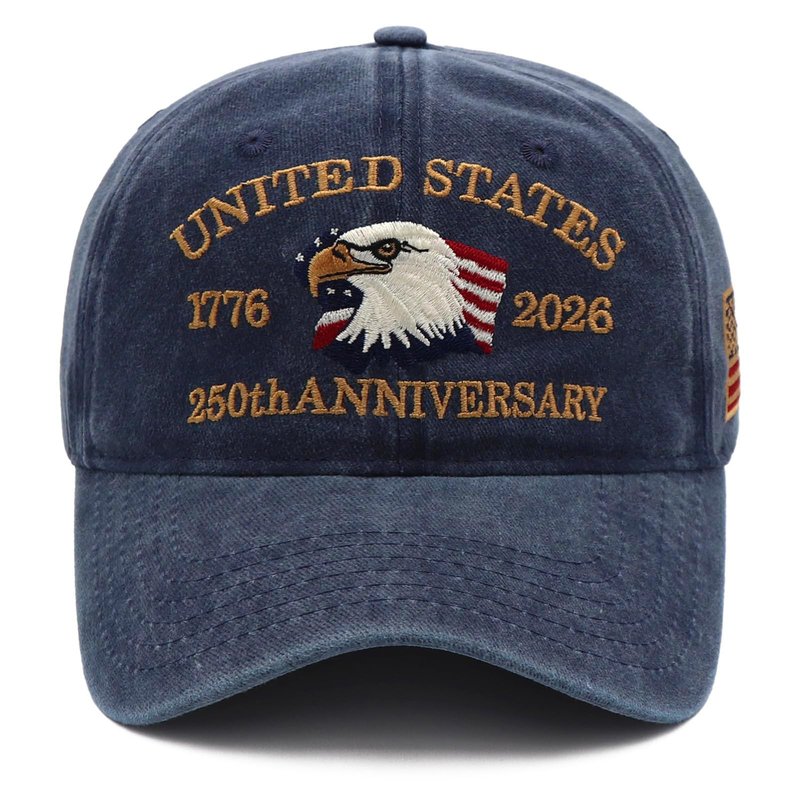 250th Anniversary USA Hat - United States 250th Anniversary Retro Adjustable Embroidered Baseball Cap Navy Blue