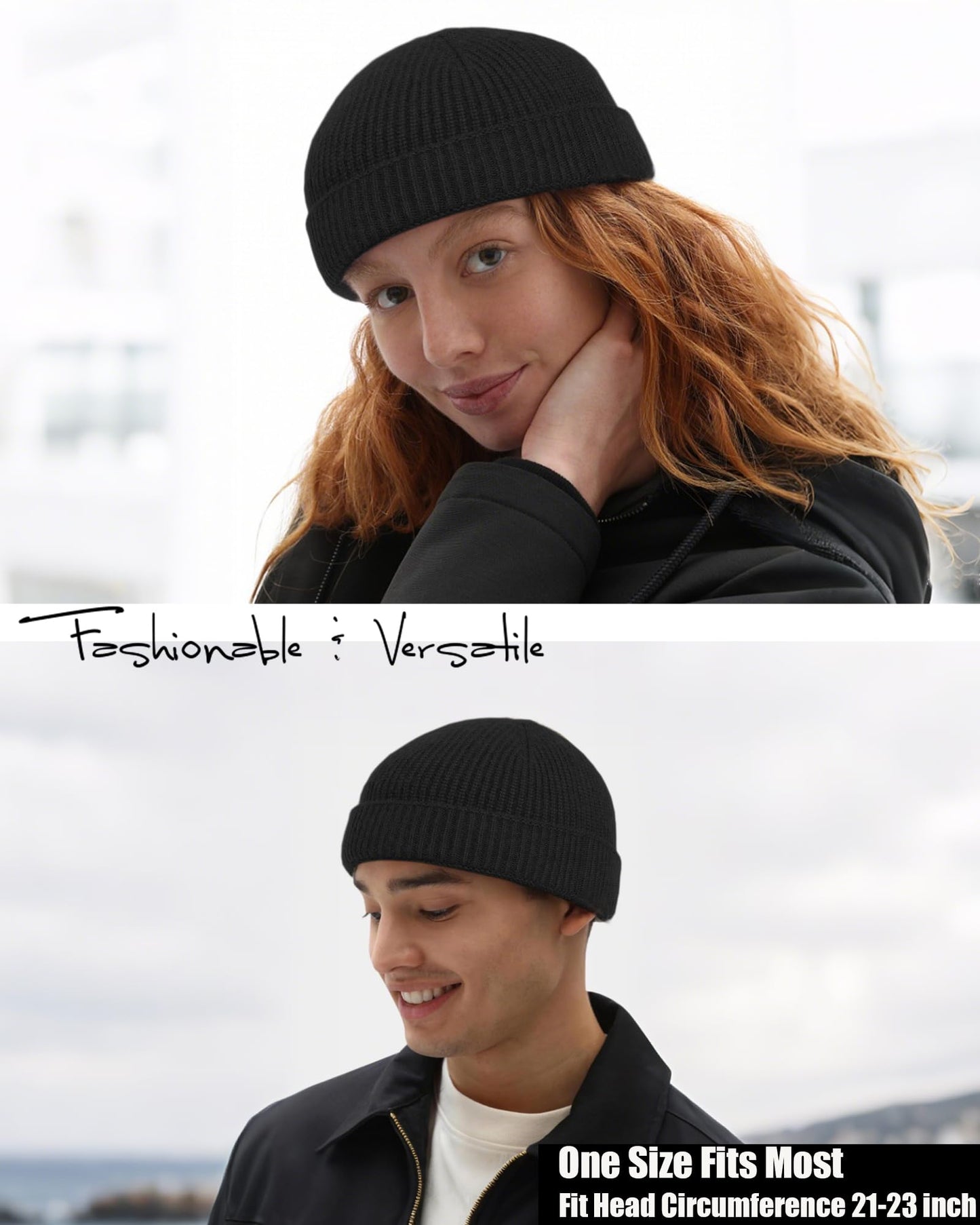 Simapu Thin Fisherman Beanie Hat for Men Women Fall Winter -Wool Knit Cuff Short Fashion Watch Cap,Trawler Slouchy Skull Cap