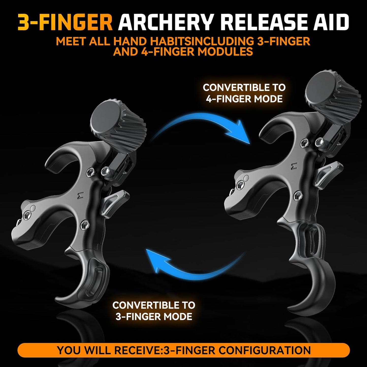 Compound Bow Release - Adjustable Archery Release Trigger with Wrist Straps | Durable Aluminum Alloy, 3/4 Finger Design, Supports 200lbs