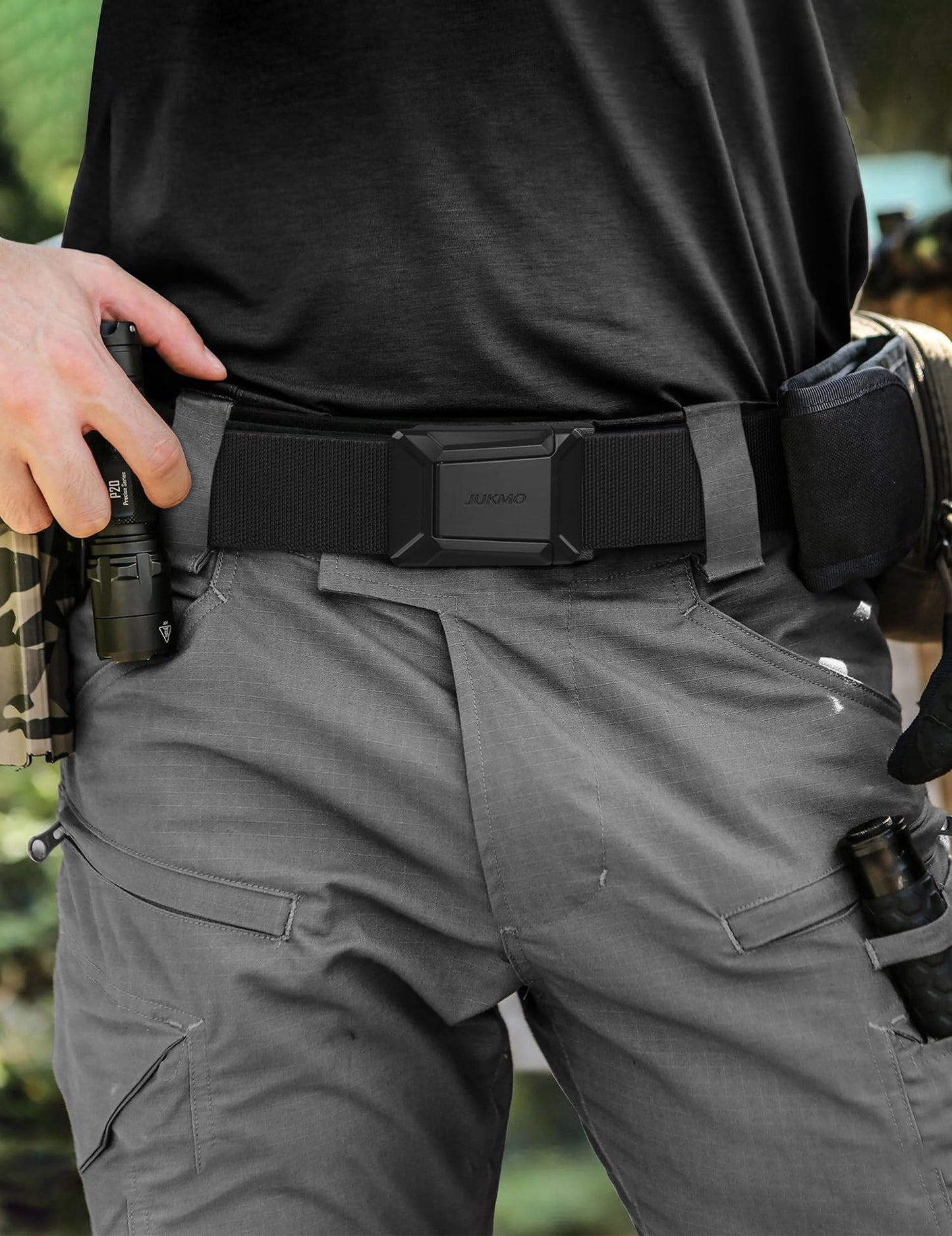 JUKMO 2 Pack Men's Stretch Tactical Belt, 1.5" Nylon Web with Flip Buckle
