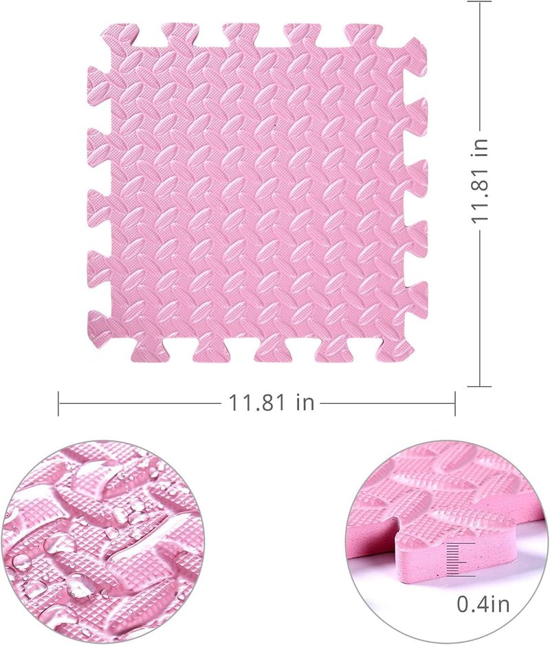 Foam Play Mat for Baby - Soft Non-Toxic Interlocking Floor Mats | 0.4 Inch Thick, 16 Tiles (White/Light Gray/Pink)