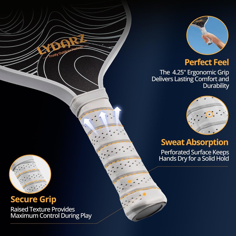 LYDARZ Pickleball Paddles T700 Raw Carbon Fiber Pickleball Paddle with 16mm Power Polymer Core Power and Spin Surface Lightweight Pickle Ball Paddle Designed for Ultimate Spin & Consistency(Wave)