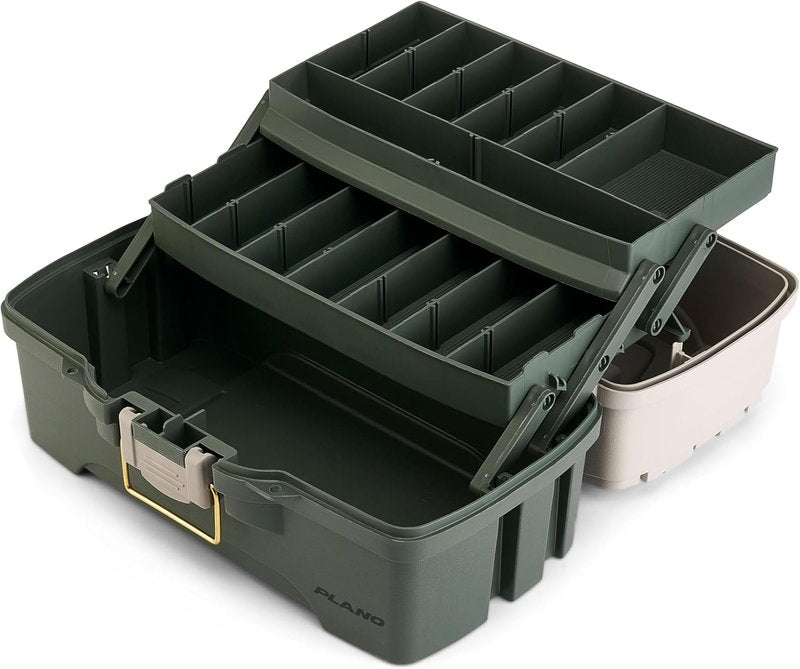 Plano Two-Tray Tackle Box - Portable Fishing Gear Organizer with Deep Storage | Green/Tan