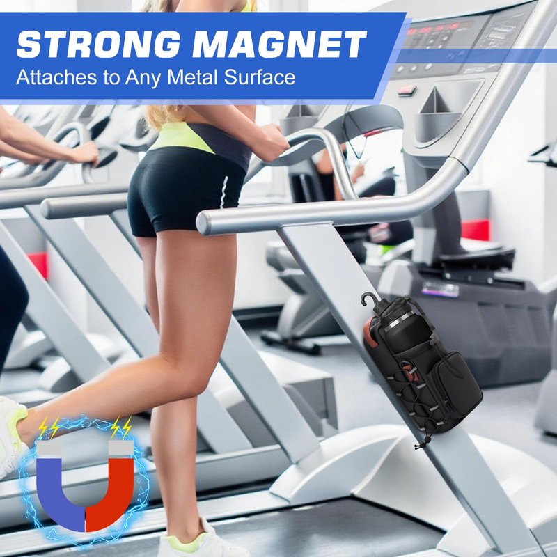 Magnetic Gym Bag for Men and Women, Magnetic Water Bottle Holder with Shoulder Strap, Small Gym Pouch for Sports, Work,Travel, Fitness(Black)