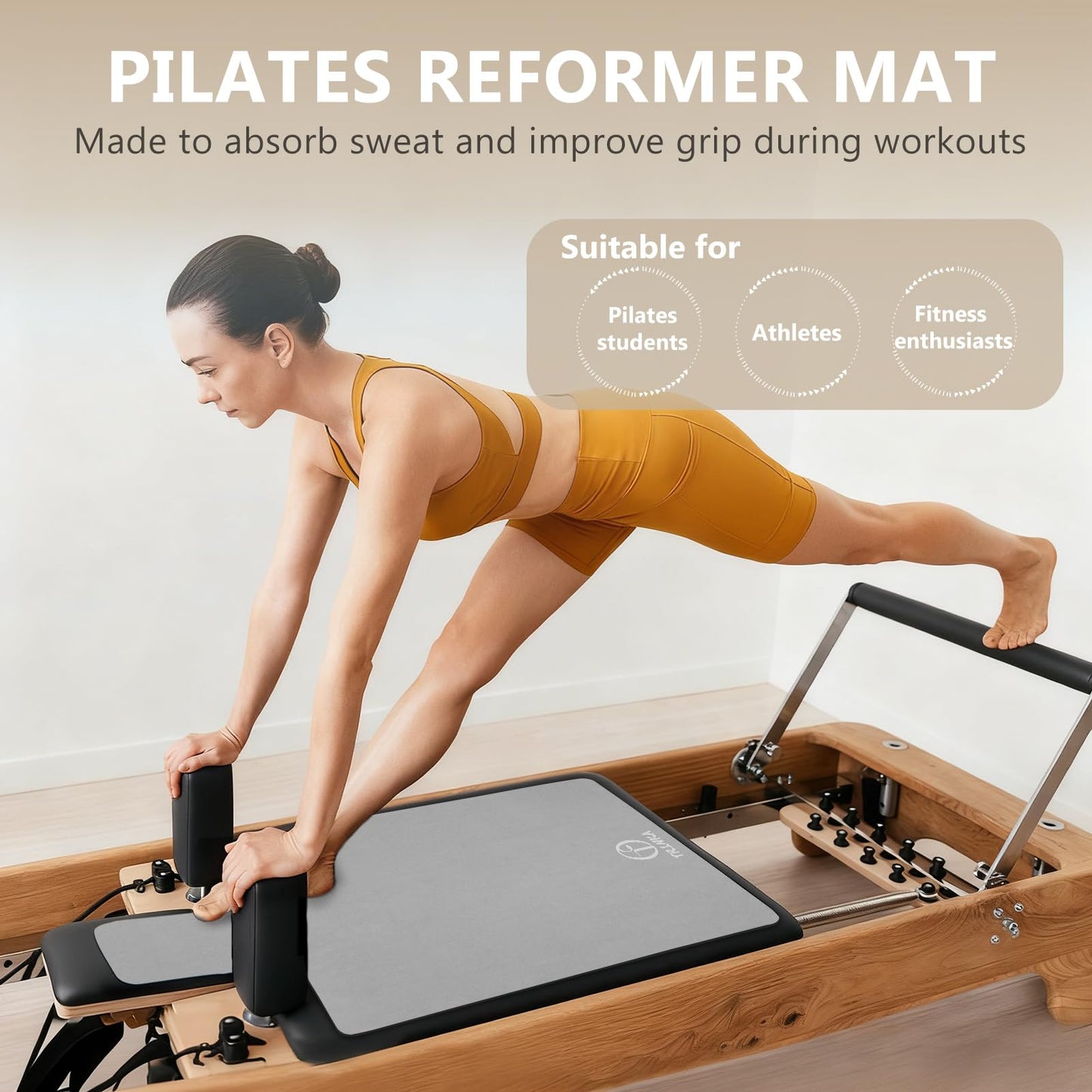 Non-Slip Pilates Reformer Mat, 2mm Thick Pilates Reformer Machine Cover Mat, 39" x 24" Foldable Washable Absorb Sweat Accessory for Home, Studio, Gym Fitness (Gray)