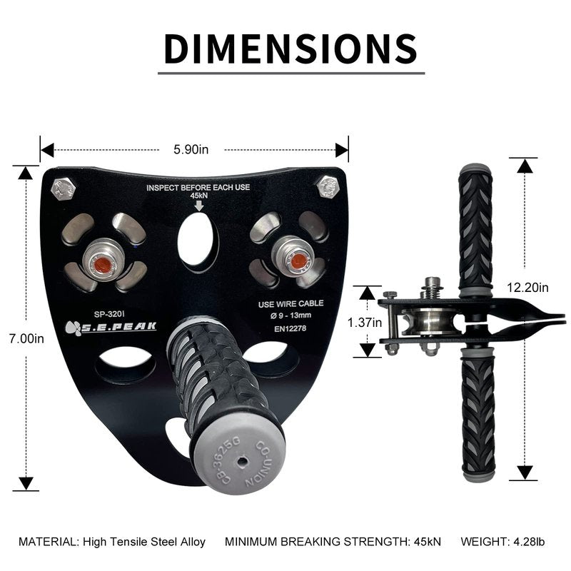 S.E.PEAK 45kN Tandem Speed Double Pulley, High Tensile Steel Alloy Zip Line Trolley with Handle for Backyard Zipline, Fits Cable Φ9~13 MM/Holds to 10000 lbs, Outdoor Playground Equipment