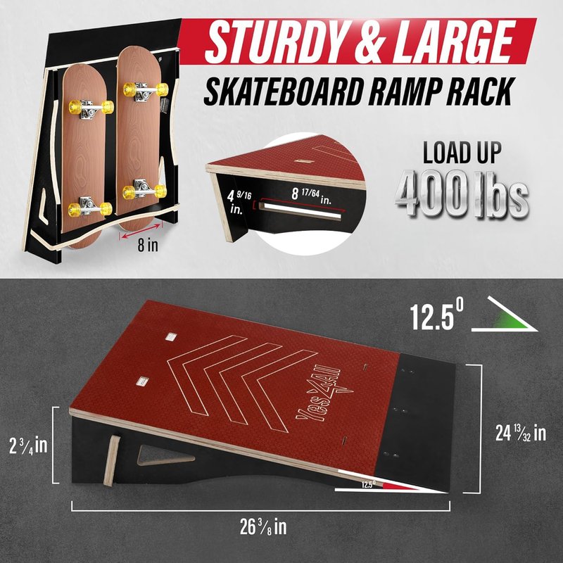 Yes4All Single-Piece Skateboard Ramp, Bike Ramp, Skate Ramp - Design for Beginners, More Durable, Capacity 220Lbs