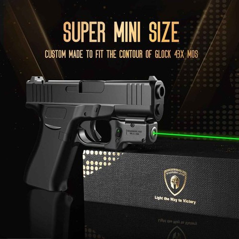 WARRIORLAND Green Laser Sight Fit Glock 43X MOS with Kydex Holster,Green Beam Sight with Power Indicator, Glock 43X MOS Laser with IWB Holster Right Hand, WLS-100G w/ G43X MOS