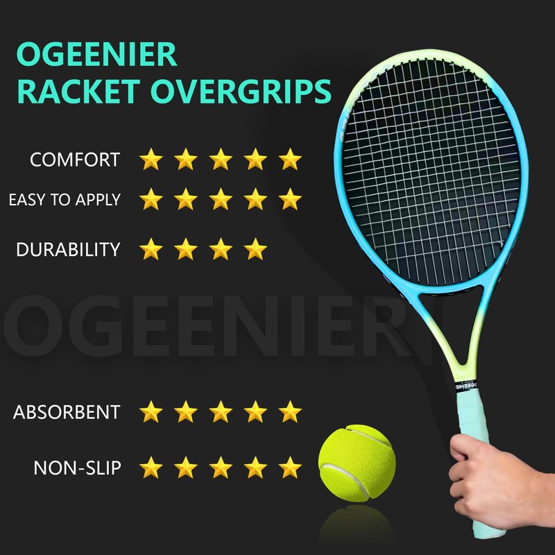 OGEENIER Tennis Racket Grip Tape, 12 Pack, Absorbent and Anti-Slip Tennis Overgrip, Precut Soft Pickleball Paddle/Badminton Wrap Grips Tape