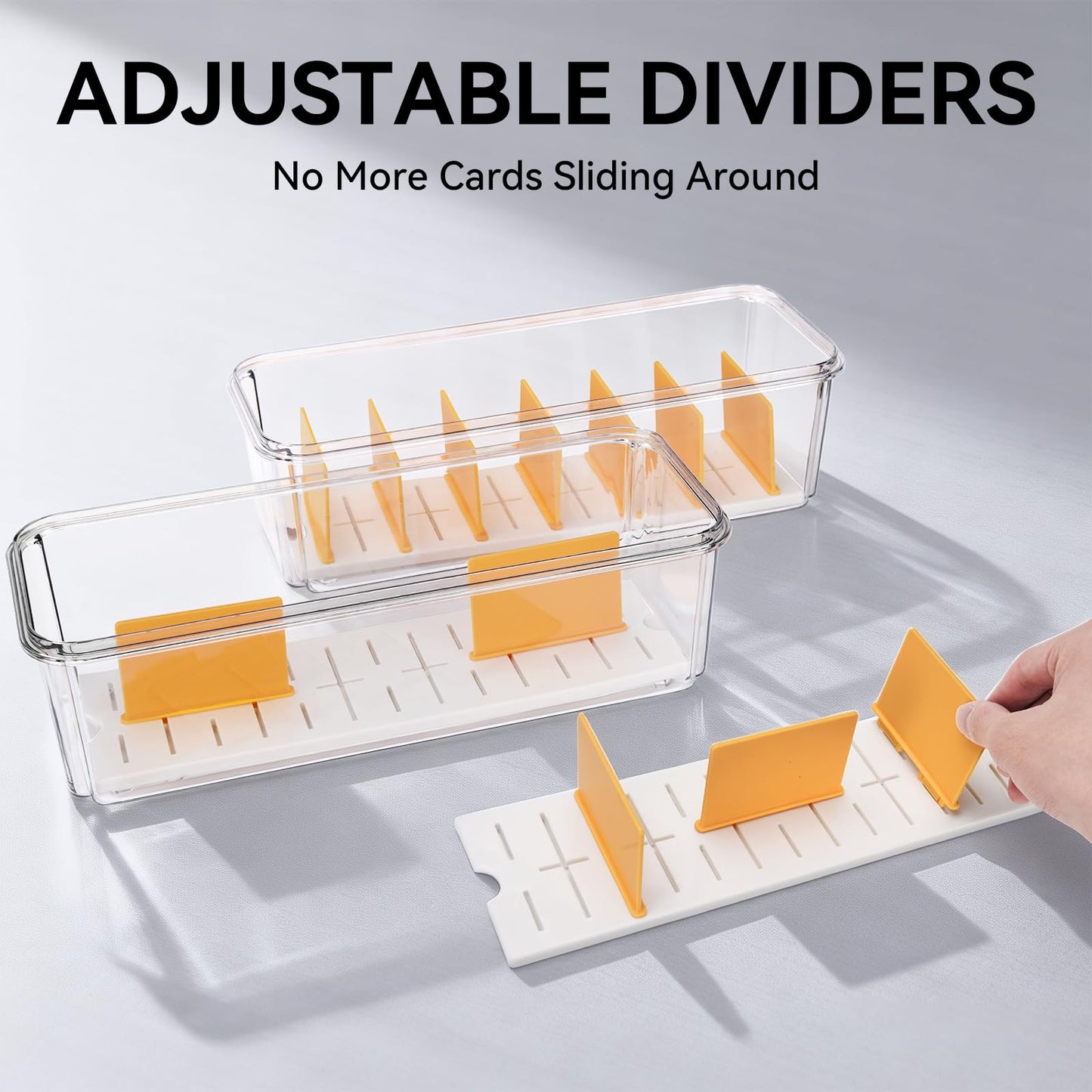 COAGOU 2 Pack Trading Card Storage Box with 14 Dividers, Holds 330 Toploaders or 1300 Cards, Sports Card Toploader Organizer, Plastic Card Holder for Baseball Cards