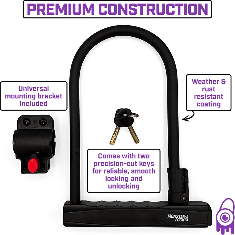 Monster Lock Heavy Duty Bike U-Lock with Mounting Bracket & 2 Keys – Anti-Theft Bicycle Lock for Maximum Security – Trust The Monster… Unbeatable Security
