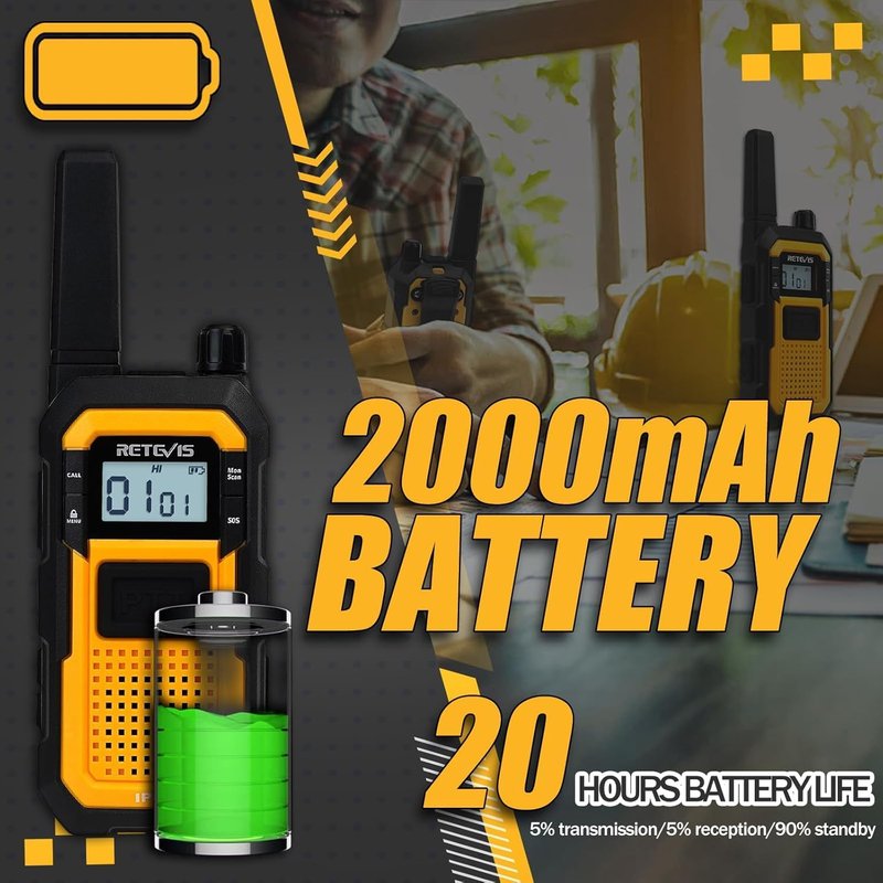 Retevis RB48 Long Range Walkie Talkies - IP67 Waterproof, Heavy Duty | 2000mAh Battery, 6 Pack for Job Sites